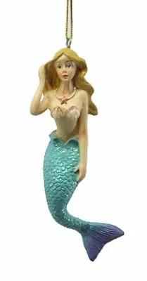 Hand Painted 4.25  Poly Resin Blonde Mermaid Nautical Coastal Xmas Ornament C • $8.88