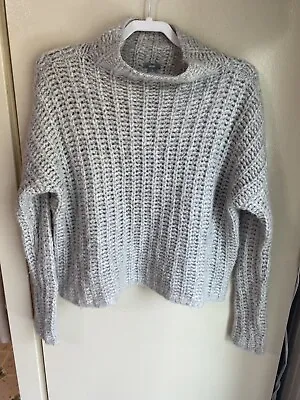 Aerie Sweater Size S Boxy Style Open Weave Mock Neck Gray Wool/Alpaca Blend • $22