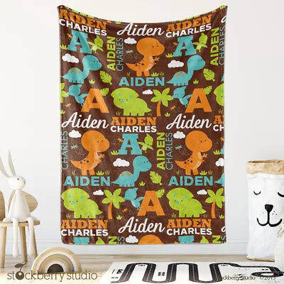 Dinosaur Name Blanket Personalized Monogrammed Nursery Decor Room T Rex Boy Dino • $38.59