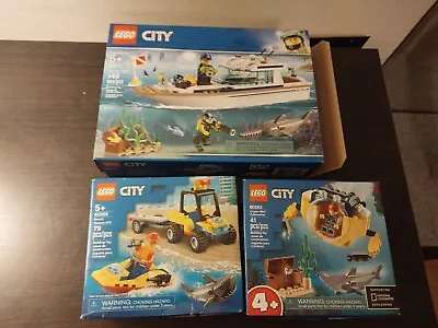 Lego Diving Yacht 60221 + Mini Sub 60263(crease) + Rescue ATV 60286 (crush) • $60