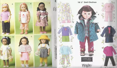 LOT-2~~ 18-18.5  DOLL CLOTHES Patterns Winter Summer Wardrobe Pajama Coat Dress • $8.79