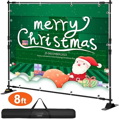 8 X 8Ft Banner Stand Heavy-Duty Step And Repeat Backdrop Telescopic Adjustable • $51.99