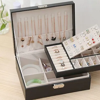 2 Layers Jewellery Box Storage Case Drawer Cabinet Earing Necklace Organizer UK • £12.59