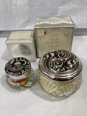 NEW-Vintage Avon Ornate Silver Lid Glass Vanity Jars • $35