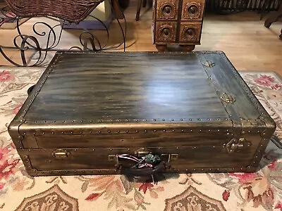 Antique Vintage Flat Top Stramer Trunk Treasure Chest Wardrobe 29.5” X 20” X 8” • $150