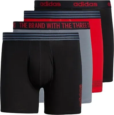 Adidas Men's Stretch Cotton BOXER BRIEF Underwear (4-Pack) Black/Red/Onix LARGE • $17.99