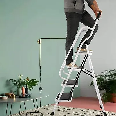 LUCKYERMORE 4 Step Ladder Safety Tread Folding Stool Platform Home Kitchen 330lb • $96.99