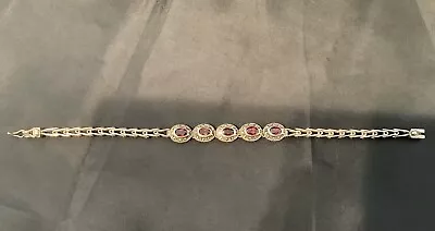 Vintage Sterling Silver And Red Garnet V Link Bracelet • $92