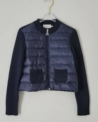 NWT NEW MONCLER Girls Navy Puffed Jacket With Pockets And Logo 8y 116347 • $359