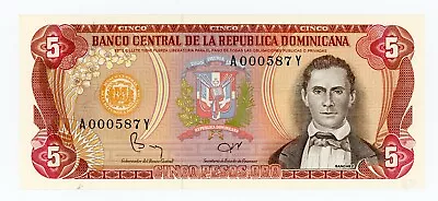 Dominican Rep ... P-118b ... 5 Pesos ... 1982 ... GEM *UNC* Low Serial-Prefix A. • $12.50