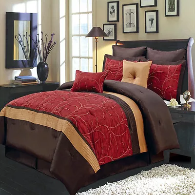 Luxury Atlantis 6-8 Piece Bed In A Bag Comforter Nature Inspired Red Bedding Set • £130.28