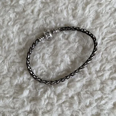 Pandora Leather Single Clasp Bracelet S925 ALE Silver And Black Vintage • £18