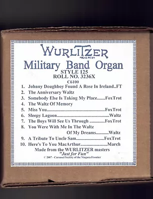 Wurlitzer Style 125 Band Organ Music Roll No. 3236x • $100