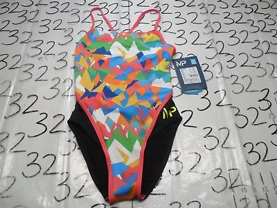 NWOT Size 28 Michael Phelps 1 Piece Bathing Suit Belvaros Multicolor Swim Dive • £19.27