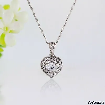 Moissanite Halo Wedding Pendant Solid 14K White Gold 1.50 CT Excellent Round Cut • $216.72