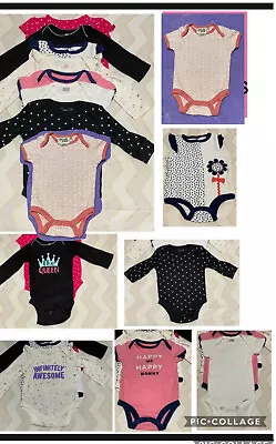 6 Unit Baby Girl Size 0- 3 Months Bodysuits Pink Short And  Long  Sleeve • $9