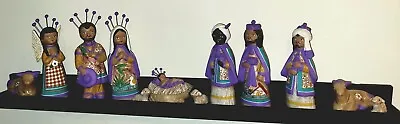 12 Piece Hand Painted Mexican Folk Art Terracotta Nativity Set Purple • $24.99