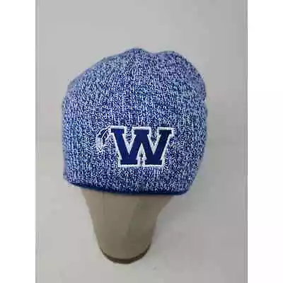 W Feather Logo Beanie Hat Embroidered Logo Blue Soft • $12