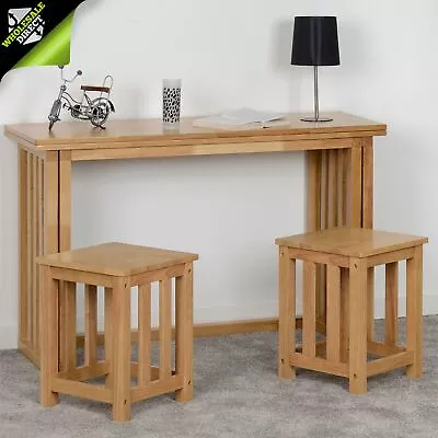 Richmond Foldable Table Foldaway Dining Set 2/4 Stools Oak Varnish • £82.99