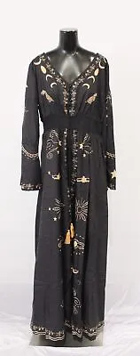 Ursime Women's V-Neck Star Pattern Tassel Maxi Dress WR4 Black Size 2XL NWT • $21.99