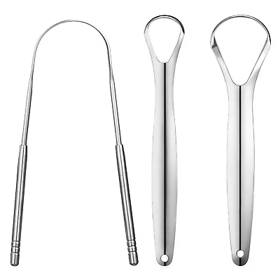 3 Tongue Scraper Cleaner For Bad Breath Dental Oral Care Tool Stainless Steel • $7.99