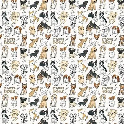 £4.25 • Buy 100% Cotton Digital Fabric Oh Sew I Love Dogs Breeds 140cm Wide