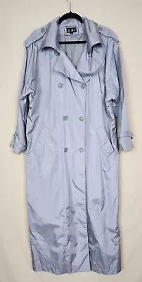 Vtg B.B.I Womens Gray / Silver Poly Long Rain Trench Coat Size 14 - MINT • $33.99