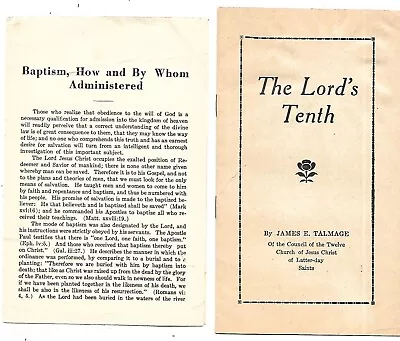 1930 The Lord's Tenth-James Talmage-Baptism  How And By Whom?-Utah-Mormon • $5