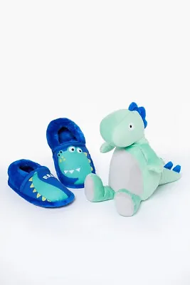 £10.95 • Buy Boys Dinosaur Slippers And Matching Teddy Gift Set