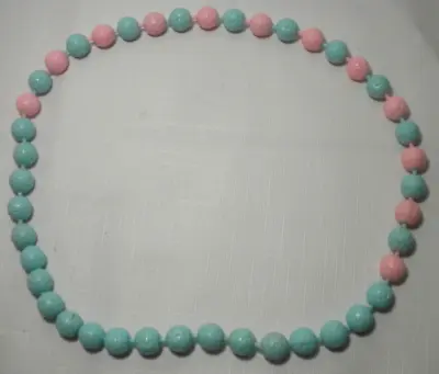 Vintage 1980s Pop It Bead Pink Blue Necklace 80s Beads FREE SHIPPING • $16.99