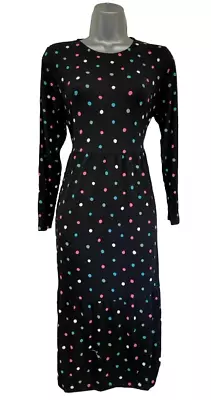 New Marks And Spencer Black With Multicoloured Spots Long Sleeve Midi Dress • £14.99