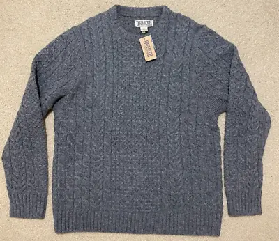 DULUTH TRADING Shetland Wool Cable Knit Fisherman Sweater Mens Large Gray NWT • $67.99