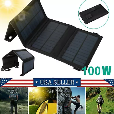 100W USB Solar Panel Folding Power Bank Outdoor Camping Hiking Phone Charger Kit • $15.99