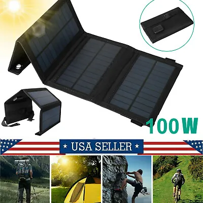 100W USB Solar Panel Kit Folding Power Bank Outdoor Camping Hiking Phone Charger • $16.49