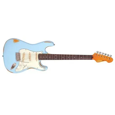 $599 • Buy Vintage Icon Distressed SSS Rosewood Fingerboard Electric Guitar - Laguna Blue
