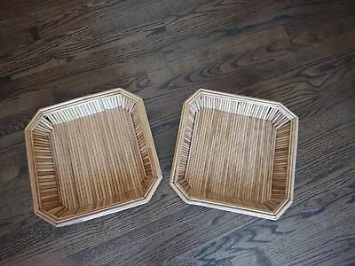 Pair Of Vintage Mid Century Pencil Reed Bamboo Octagonal Baskets • $49.95
