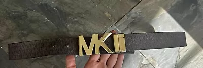 Michael Kors Mens Belt MK Reversible Logo Brown Leather Faux Brown XL 44” Gold • $34.98