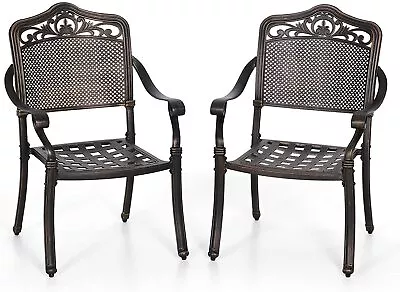 PHI VILLA Outdoor Patio Chairs Set Of 2 Cast Aluminum Garden Dining Chair Bronze • $259.99