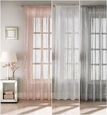 £7.50 • Buy  Voile Glitzy Glamour Shimmer Net Curtain Slot Top Rod Pocket Window Drape Panel