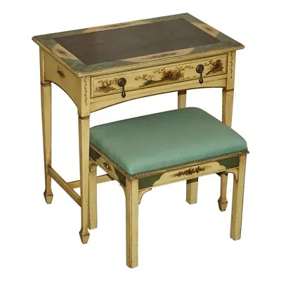 £1950 • Buy Lovely Vintage Chinese Chinoiserie Writing Table With Original Stool Leather Top
