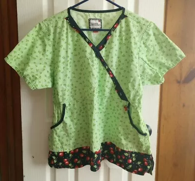 Mary Engelbreit Scrub Top Womens Large Floral And Fruit Nursing Medical Vet L • $15