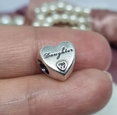 Genuine Pandora Silver Daughter Love Heart Charm Pink CZ  💕 925 ALE  R25 • £18.99