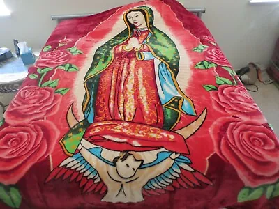 NEW! 2ply KING KOREAN Style MINK Heavy Blanket Lady Of Guadalupe Rose Red 10+lbs • $46.95