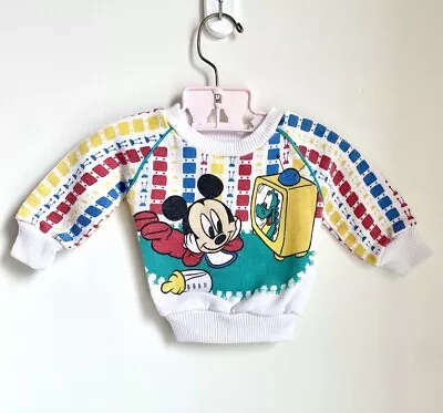 Vintage 0-6 Mo Mickey Mouse Tv Sweatshirt Primary Colors Baby 80s 3 Mo GUC • $20