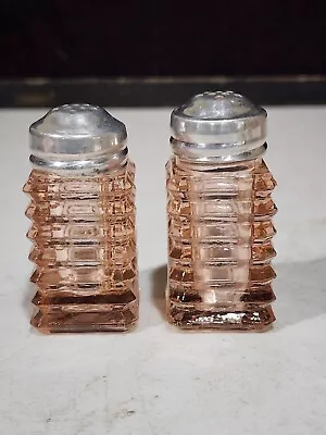 Pair - Anchor Hocking Manhattan Pink Depression Glass Salt Pepper Shaker Set • $39.99