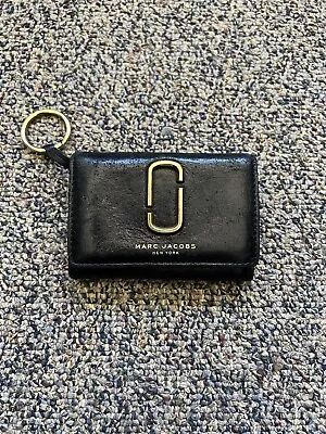 Auth MARC JACOBS The Snapshot Mini Tri-Fold Wallet M0013597 Black White Leather • $25