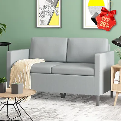 2 Seater Sofa Linen Modern Couch Chair W/Iron Legs For Small SpaceLight Grey • $251.91