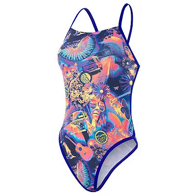 £37.27 • Buy Speedo Flipturns Hi Five Flash Ribbonback Youth Womens Swimsuit Navy/Chroma Blue