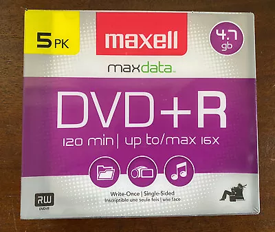 Maxell DVD+R Discs 4.7GB Slim Cases 5 Five Pack New Sealed  ~ Up To 4 Hours • $9.97