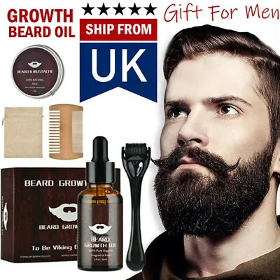 £9.45 • Buy Professional BEARD GROOMING KIT Derma Roller Beard Hair Growth Oil Serum Comb